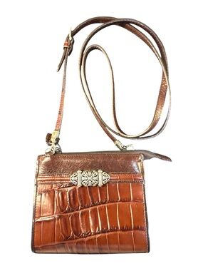 Brighton Vintage Brown Croc-Embossed Leather Crossbody Bag